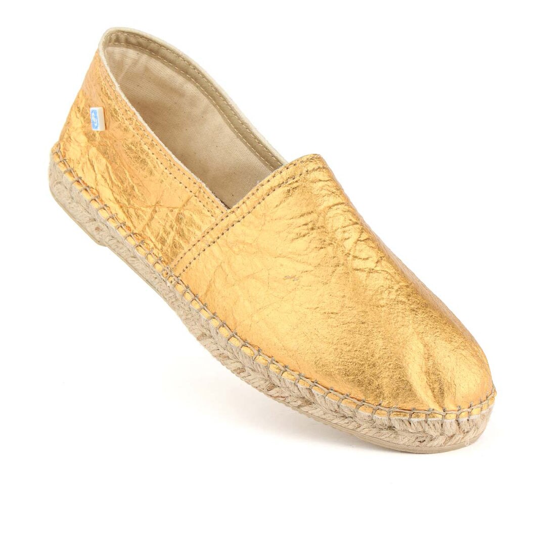 Espadrille vegan dourada de senhora feita com piñatex Gold-2