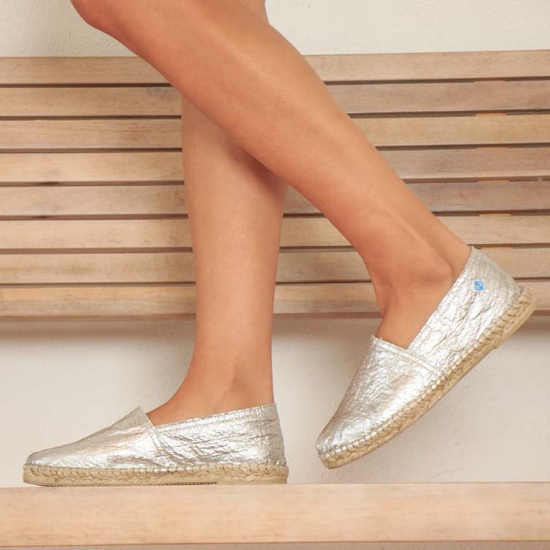 Espadrille vegan prateado de senhora feita com piñatex Prateado-4