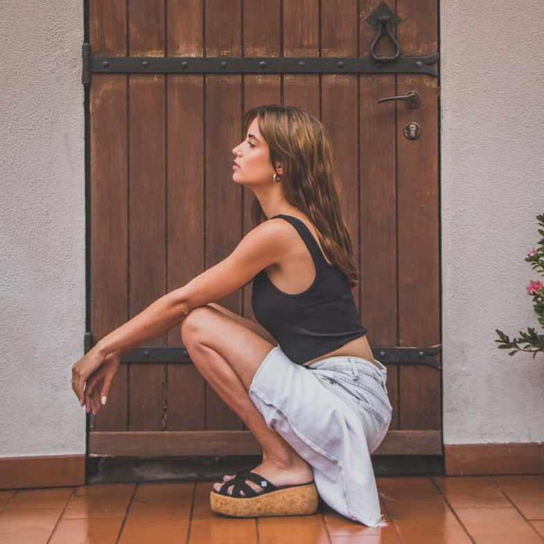 Sandália vegan preta de senhora com tiras entrançadas Preto-4