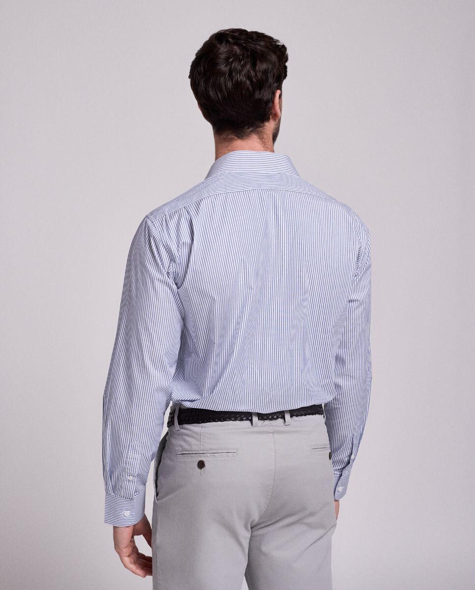Camisa Clássica ás Riscas 100% Algodão Azul-3