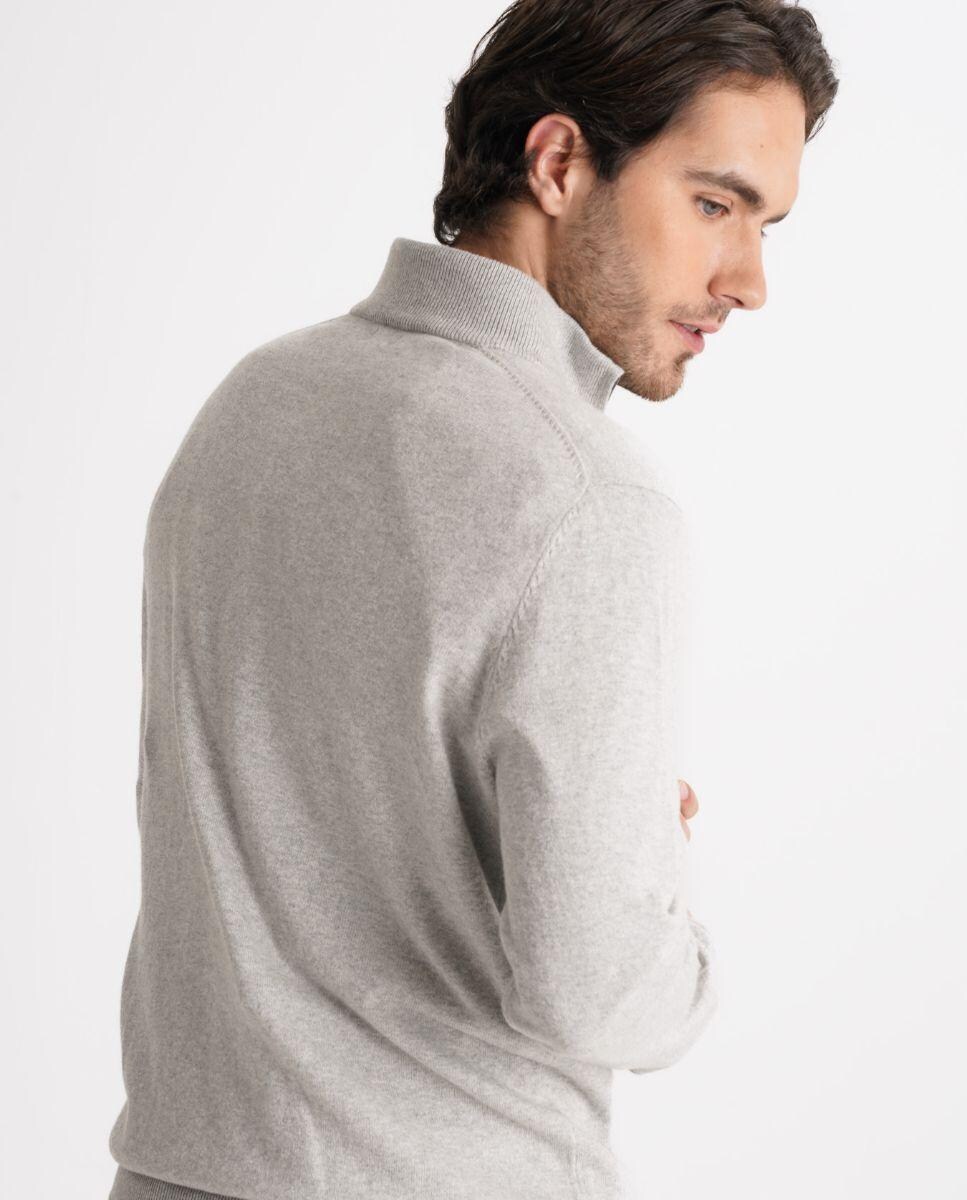 Camisola em Malha de Manga Comprida com Gola com Fecho Zip Creme-4