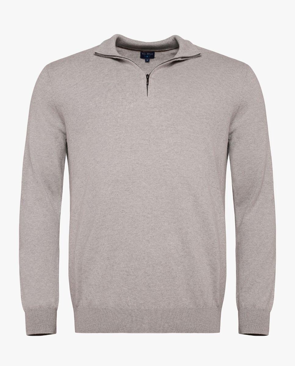 Camisola em Malha de Manga Comprida com Gola com Fecho Zip Creme-5