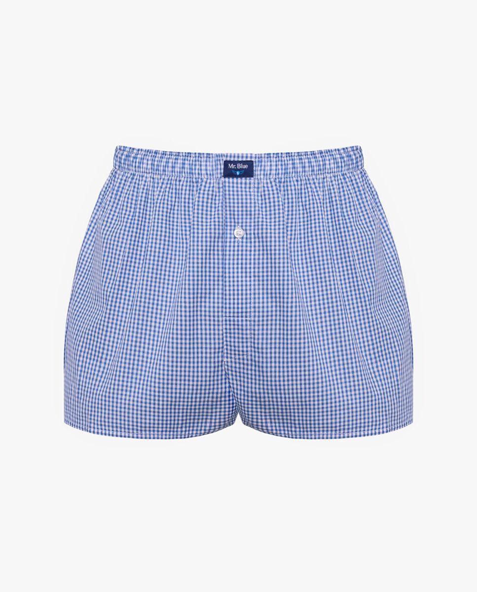 Boxer em Tecido 100% Algodão com Quadrados Azul-1