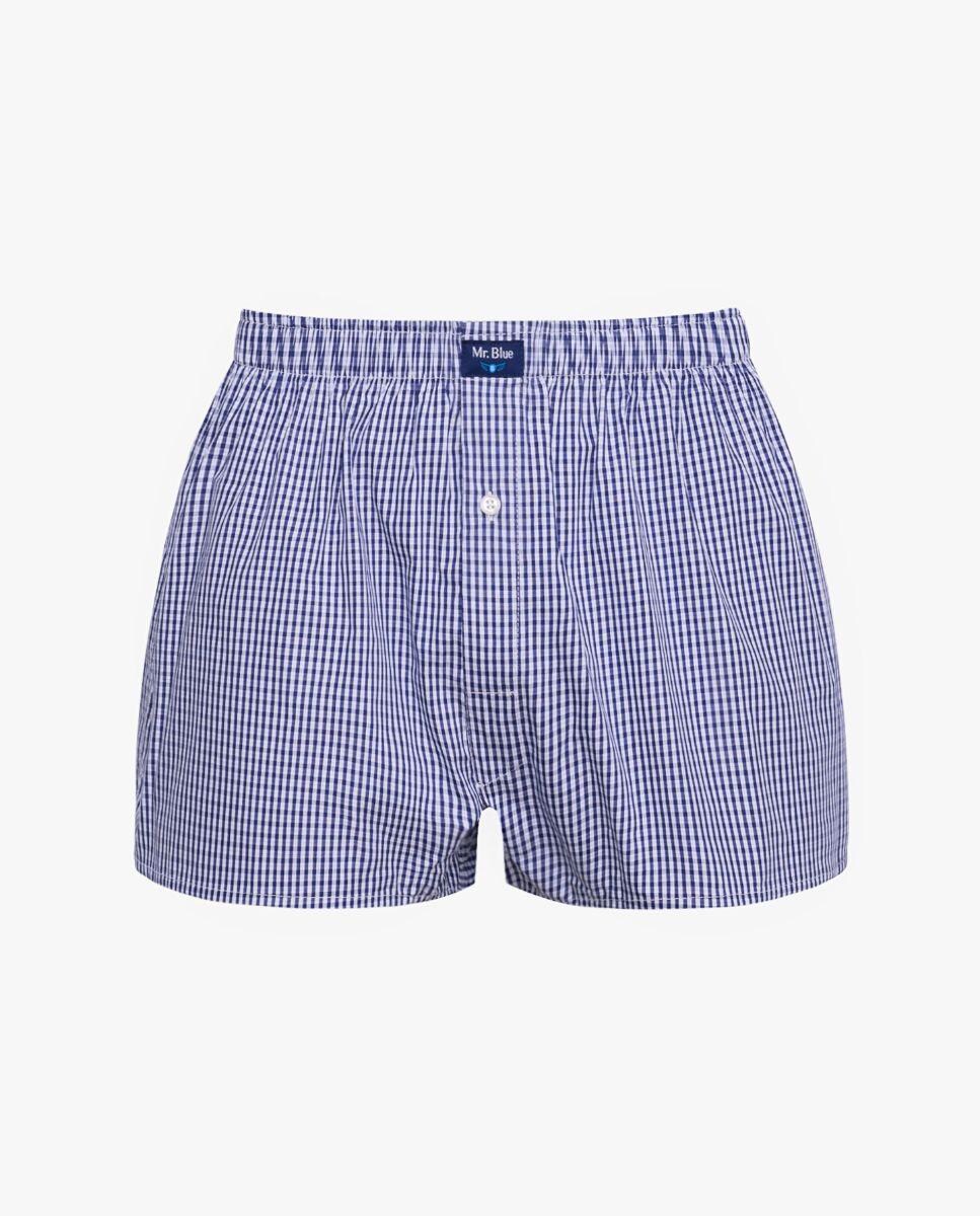Boxer em Tecido 100% Algodão com Quadrados Azul-1