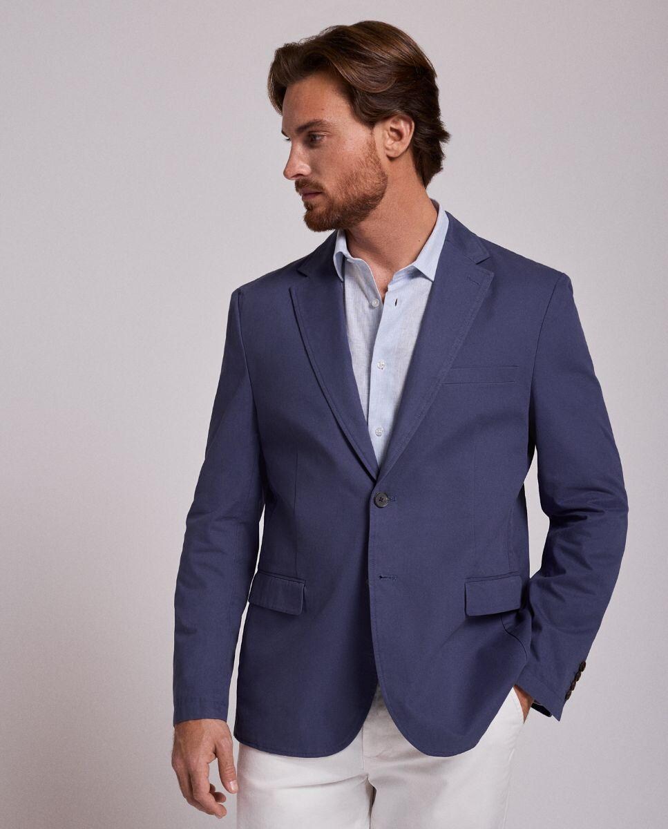 Blazer Regular com Bolsos Frontais e Fecho com Dois Botões Azul-marinho-1