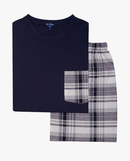 Imagem 0 de Pijama de Duas Peças com T-shirt com Bolso Frontal e Calções às Riscas