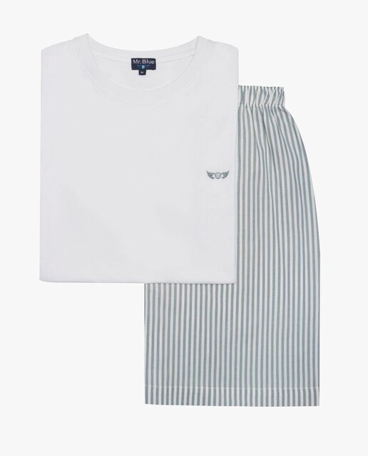 Imagem 0 de Pijama de Duas Peças com T-shirt Lisa e Calções às Riscas