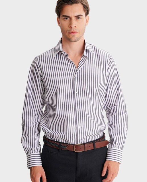 Imagem 0 de Camisa de Manga ComprIda às Riscas 100% Algodão