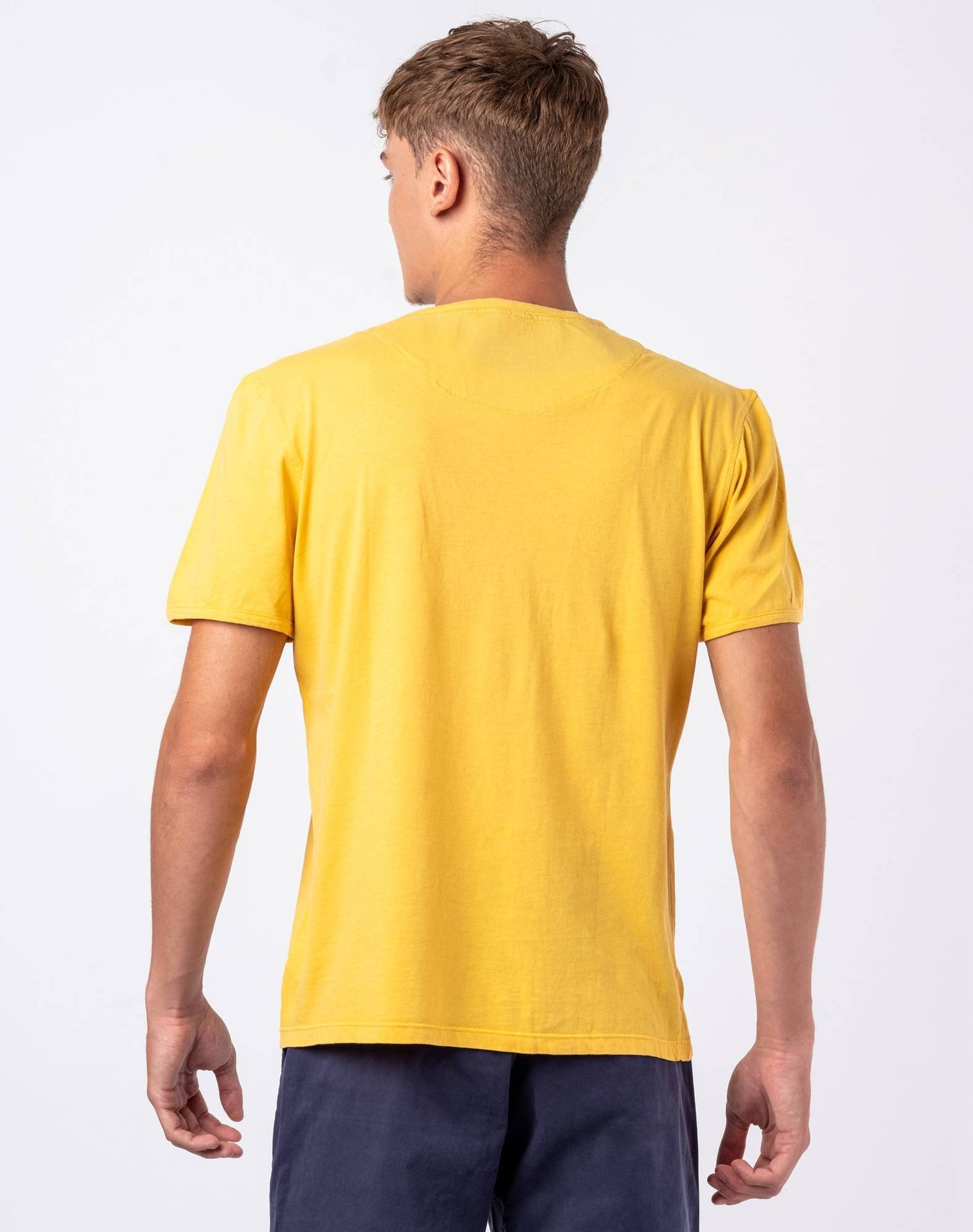 T-shirt lisa com bolso em algodão Amarelo-2