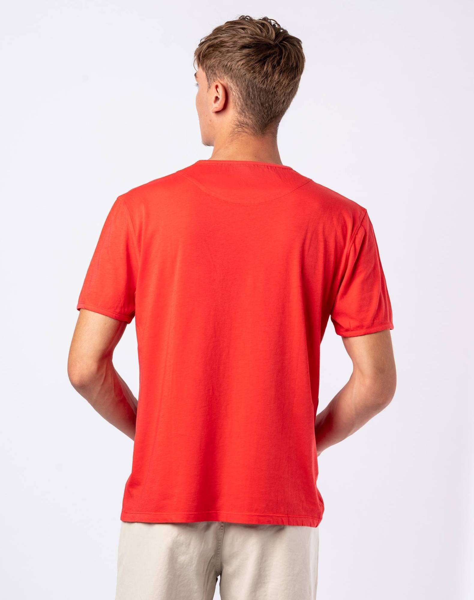 T-shirt lisa com bolso em algodão Vermelho-2