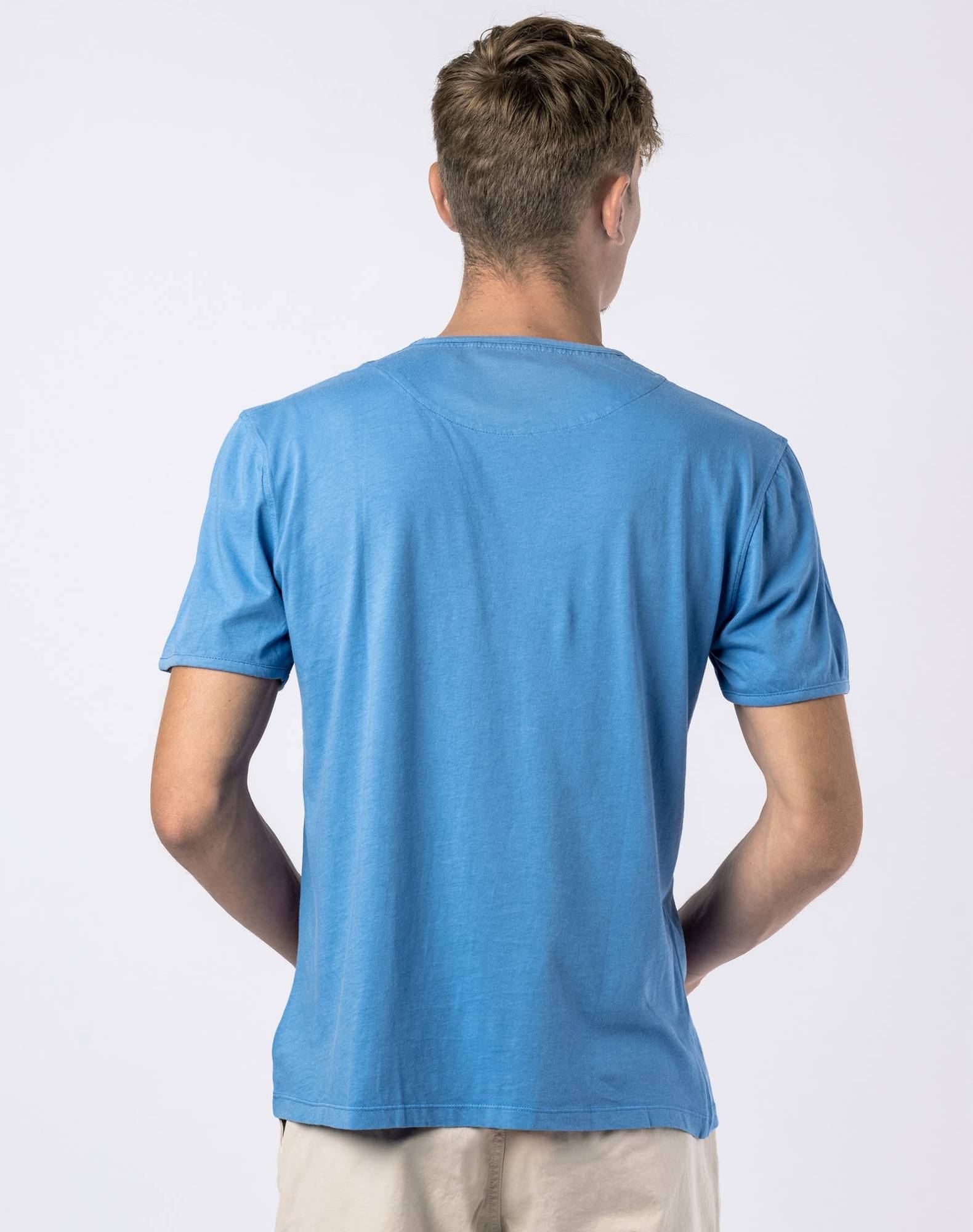 T-shirt lisa com bolso em algodão Azul-2