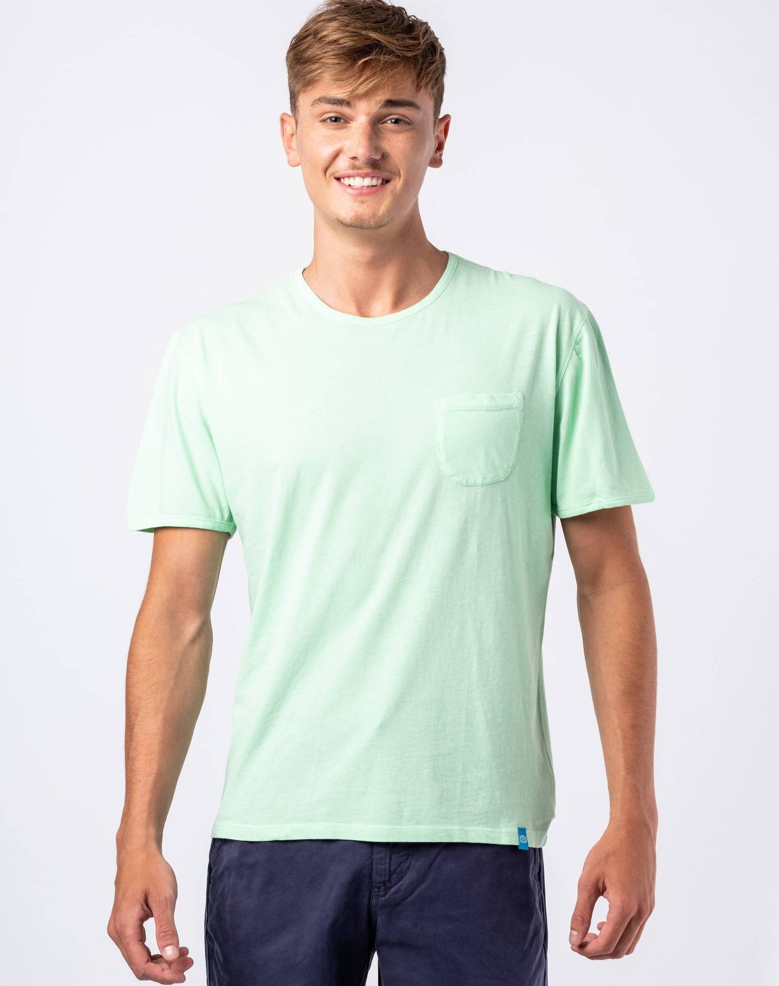 T-shirt lisa com bolso em algodão Verde Água-2