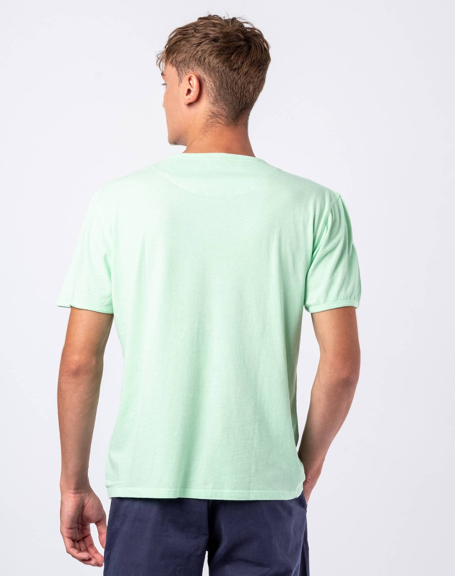 T-shirt lisa com bolso em algodão Verde Água-3
