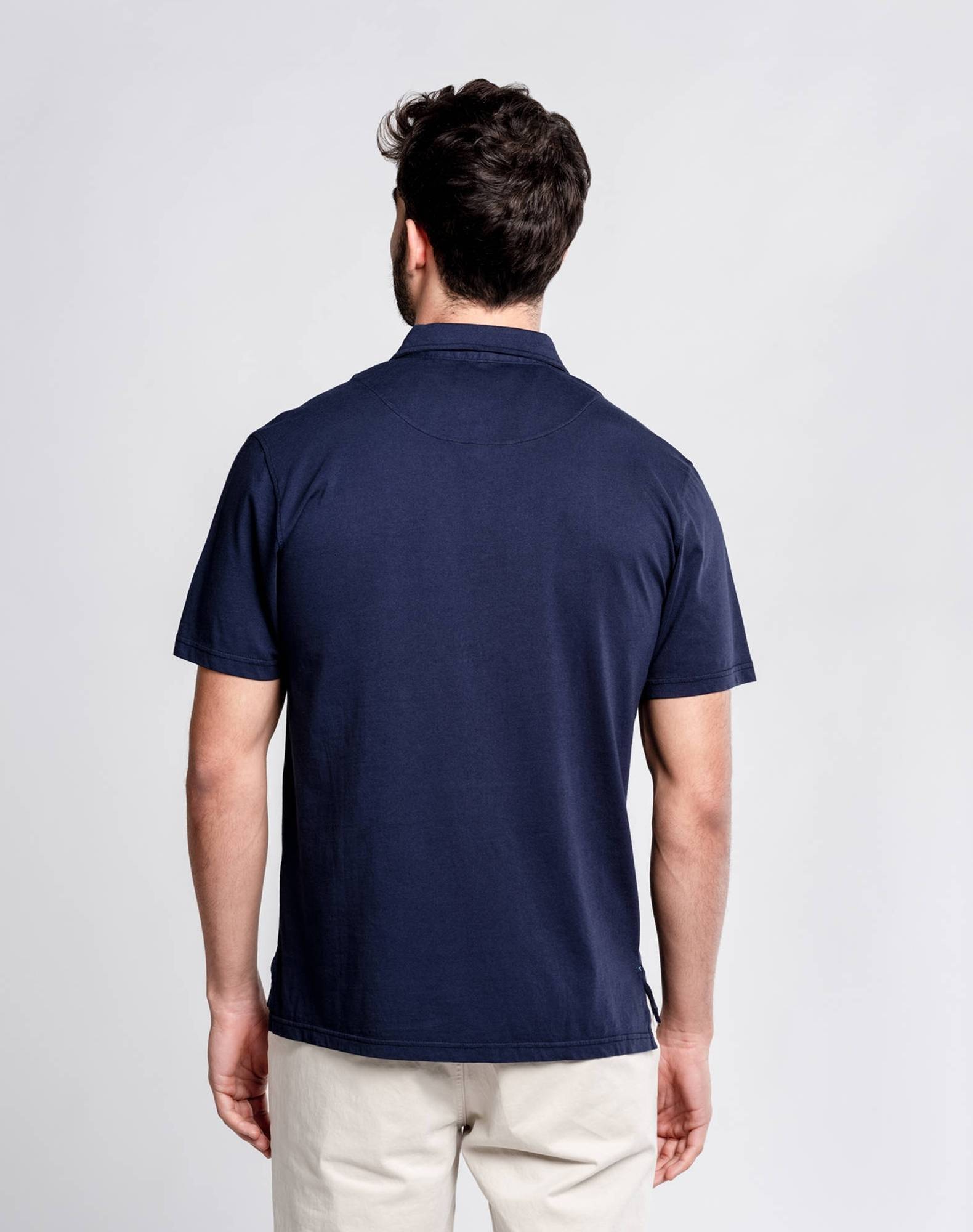 Polo com bolso em jersey de algodão orgânico Azul-marinho-3