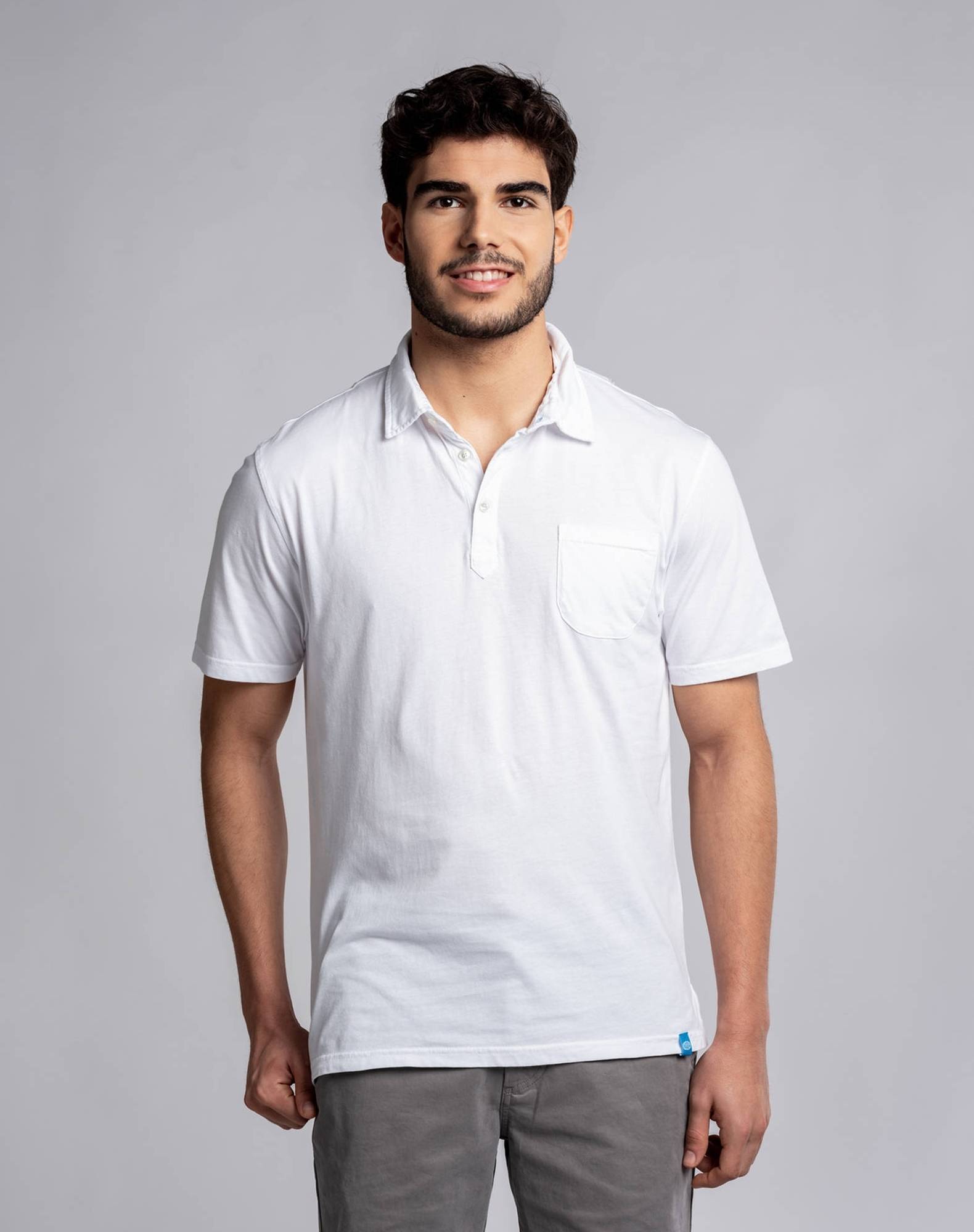 Polo com bolso em jersey de algodão orgânico Branco-2
