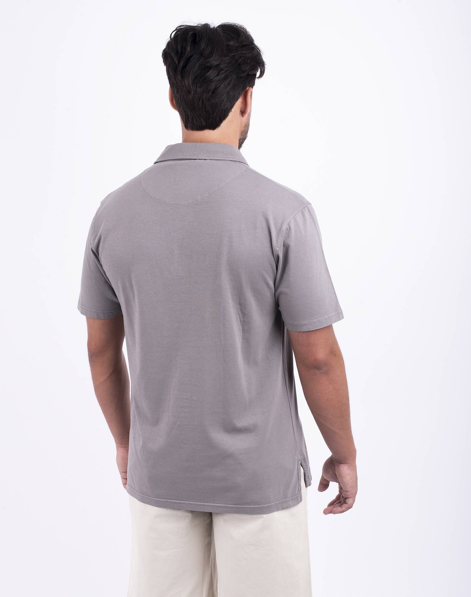 Polo com bolso em jersey de algodão orgânico Cinzento-3