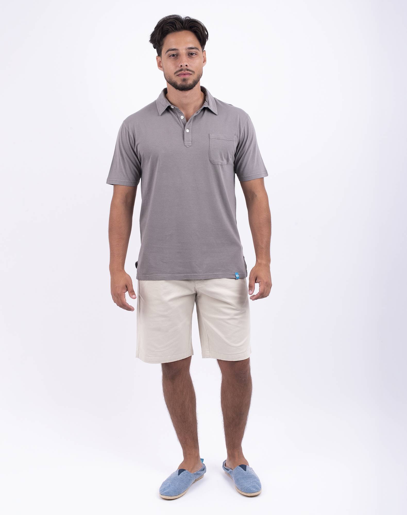 Polo com bolso em jersey de algodão orgânico Cinzento-4