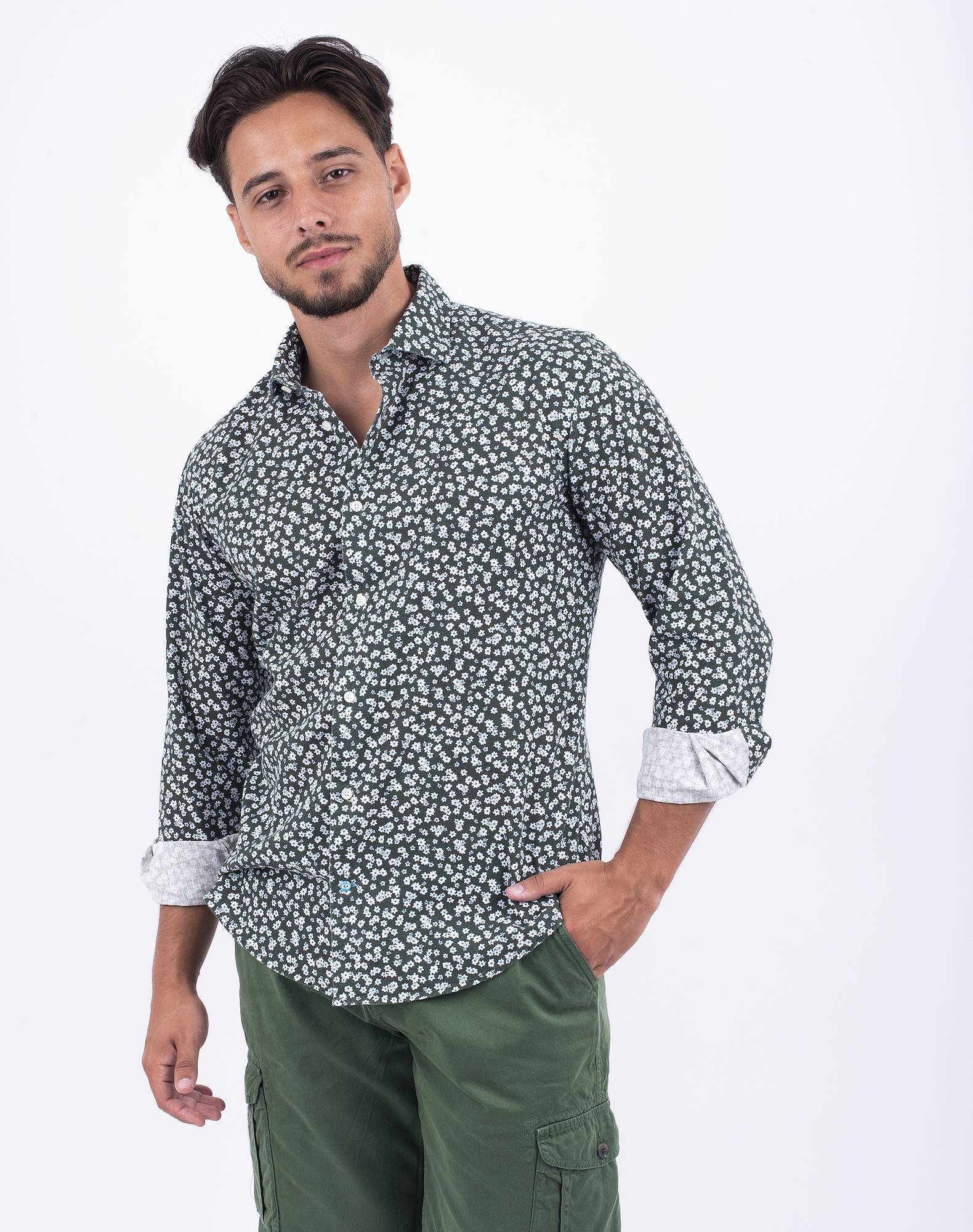 Camisa Floral em algodão orgânico Verde-2