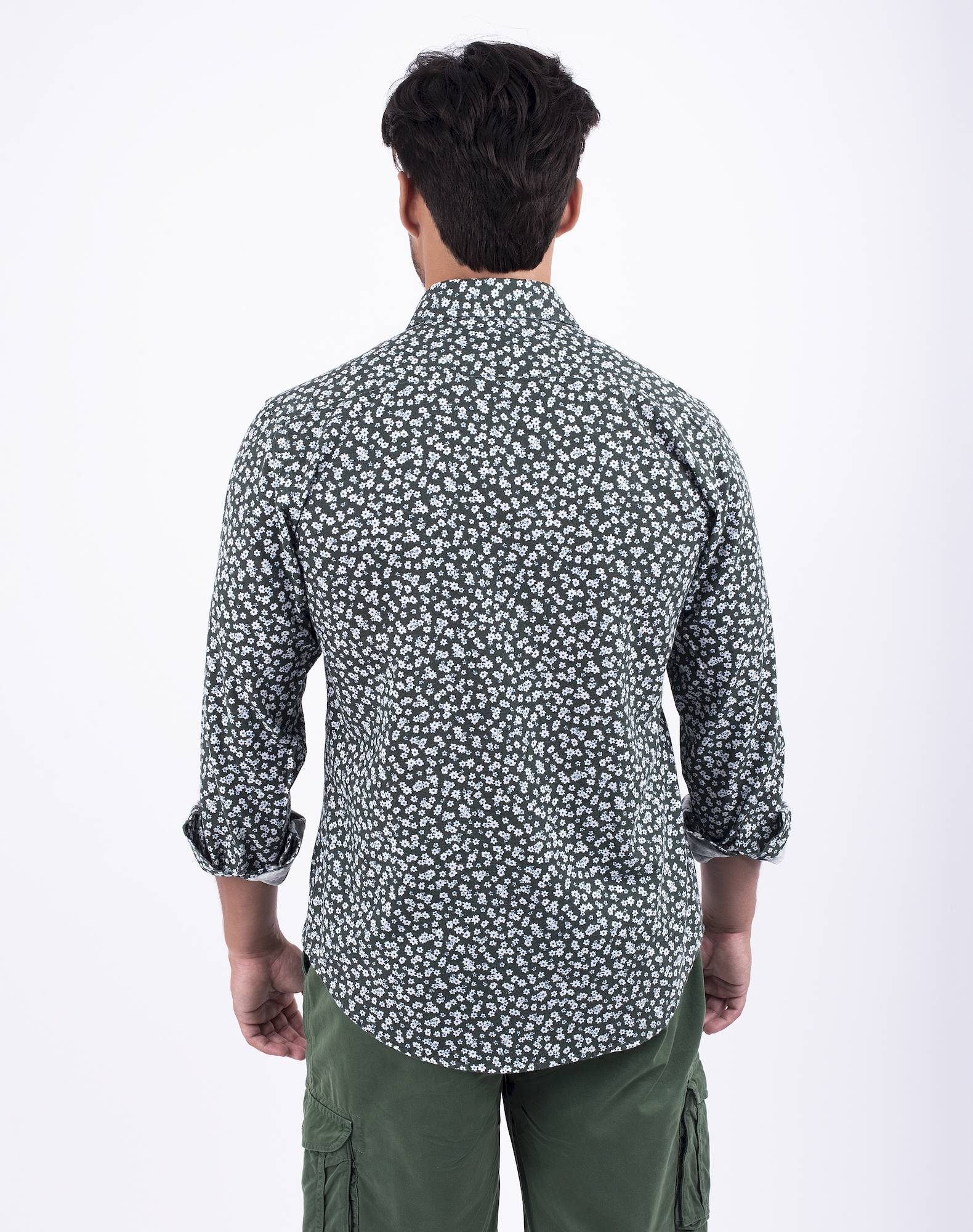 Camisa Floral em algodão orgânico Verde-3