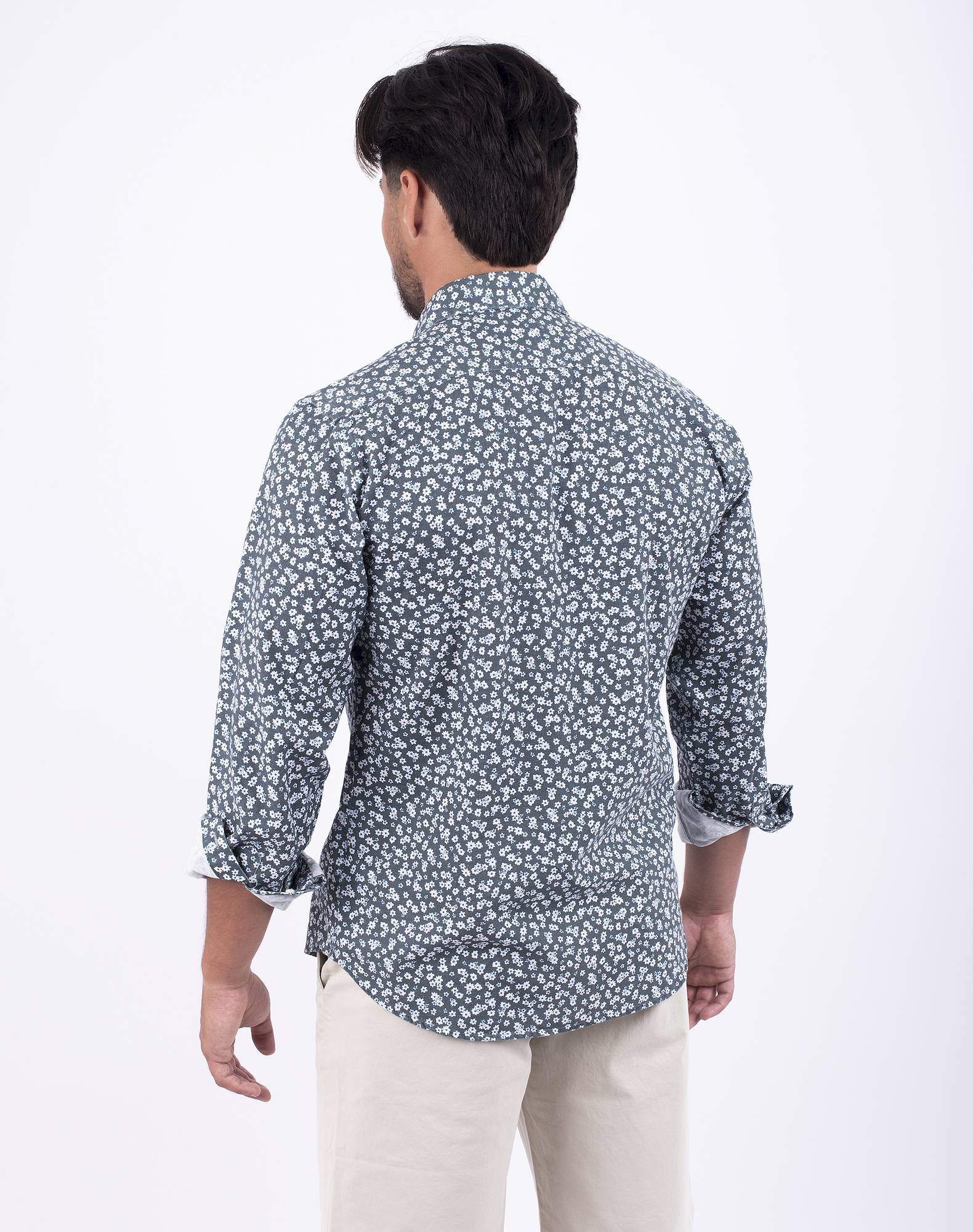 Camisa Floral em algodão orgânico Cinzento-3