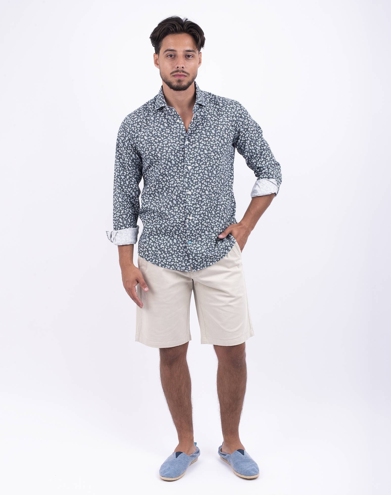 Camisa Floral em algodão orgânico Cinzento-4