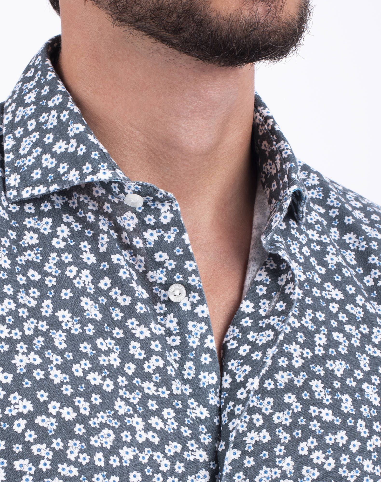 Camisa Floral em algodão orgânico Cinzento-5