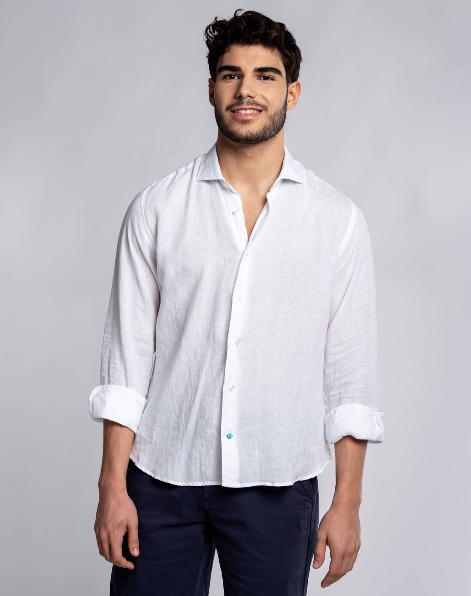 Camisa lisa em linho Branco-2