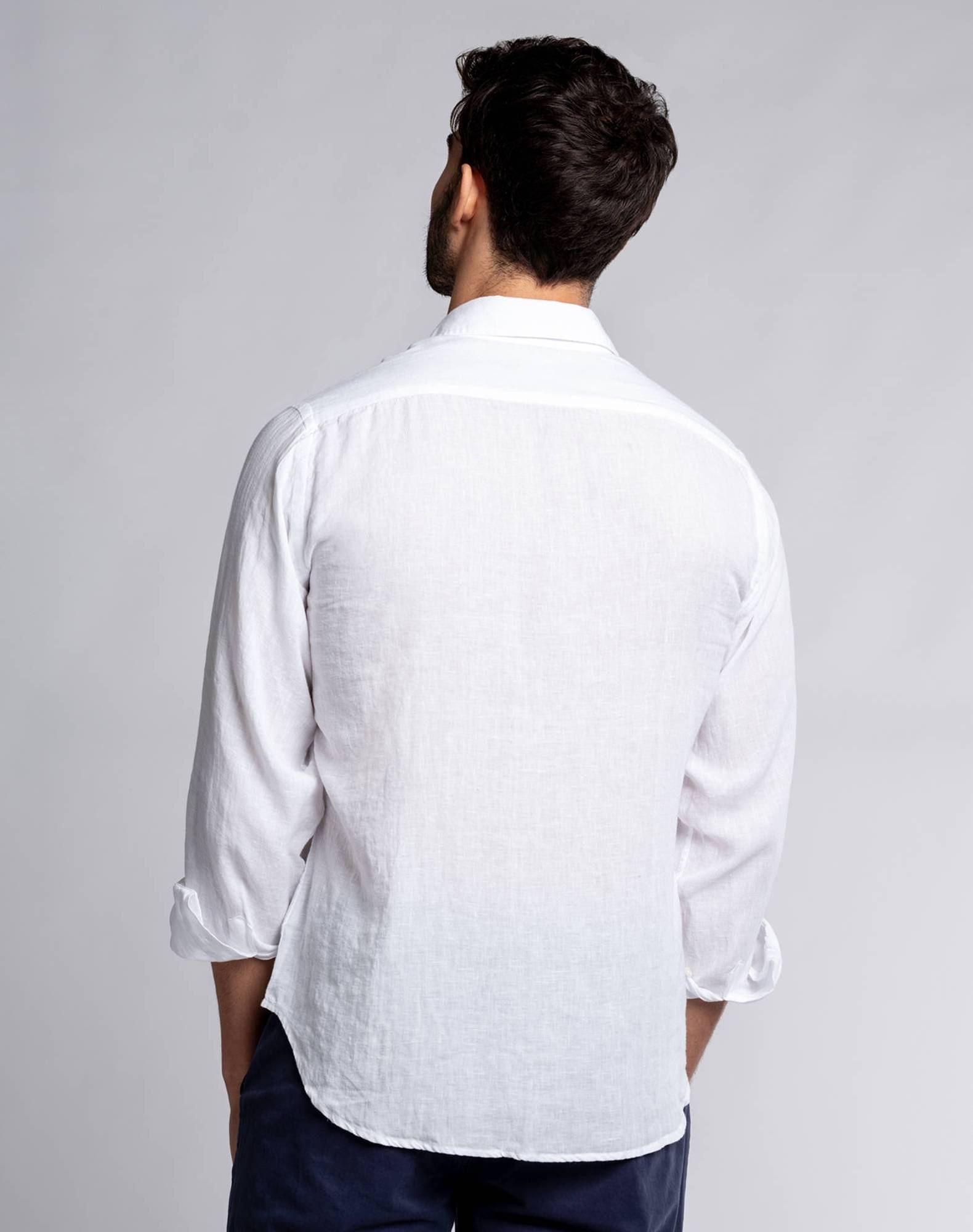 Camisa lisa em linho Branco-3