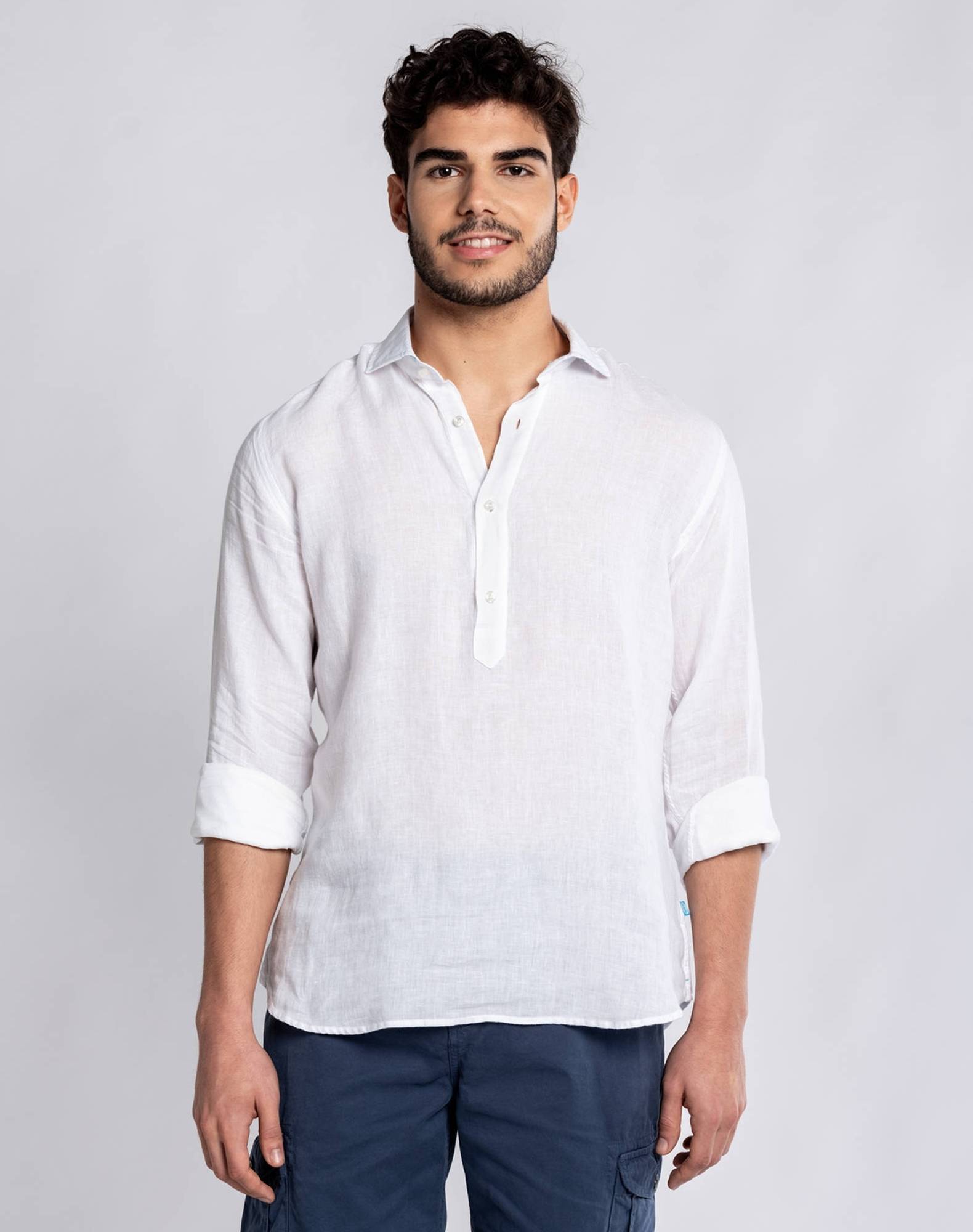 Camisa Polera lisa em linho Branco-2