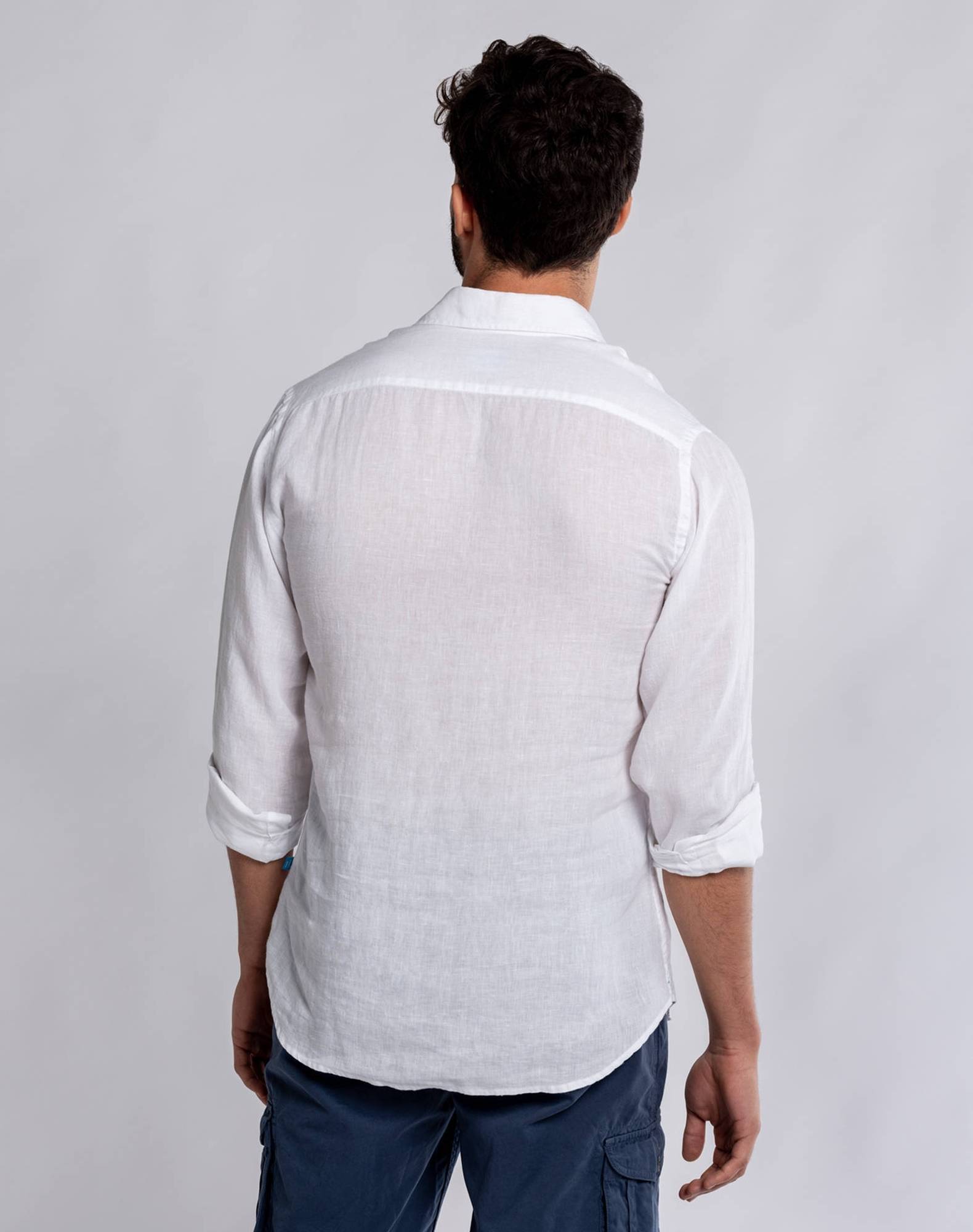 Camisa Polera lisa em linho Branco-3