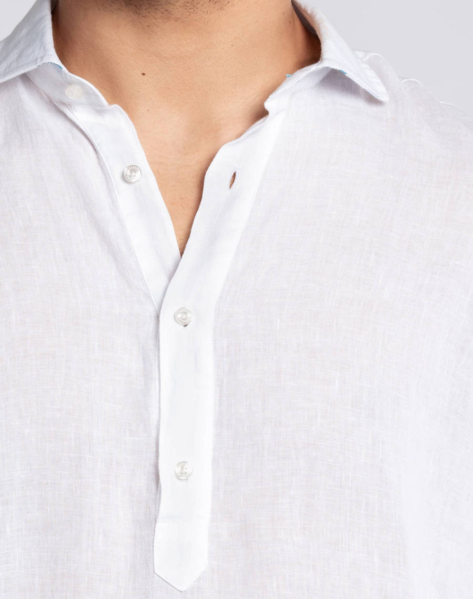 Camisa Polera lisa em linho Branco-5