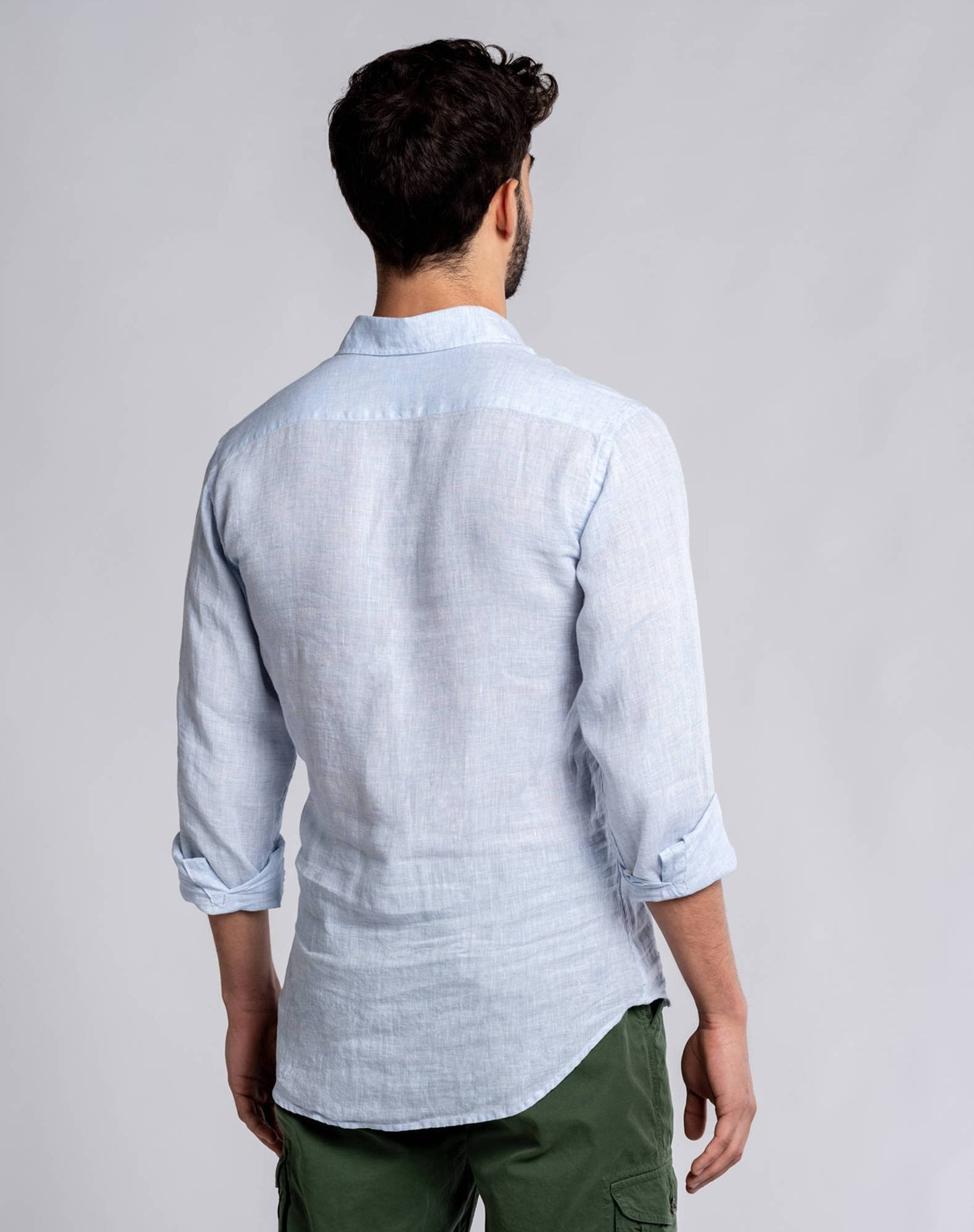 Camisa Polera lisa em linho Azul-claro-3