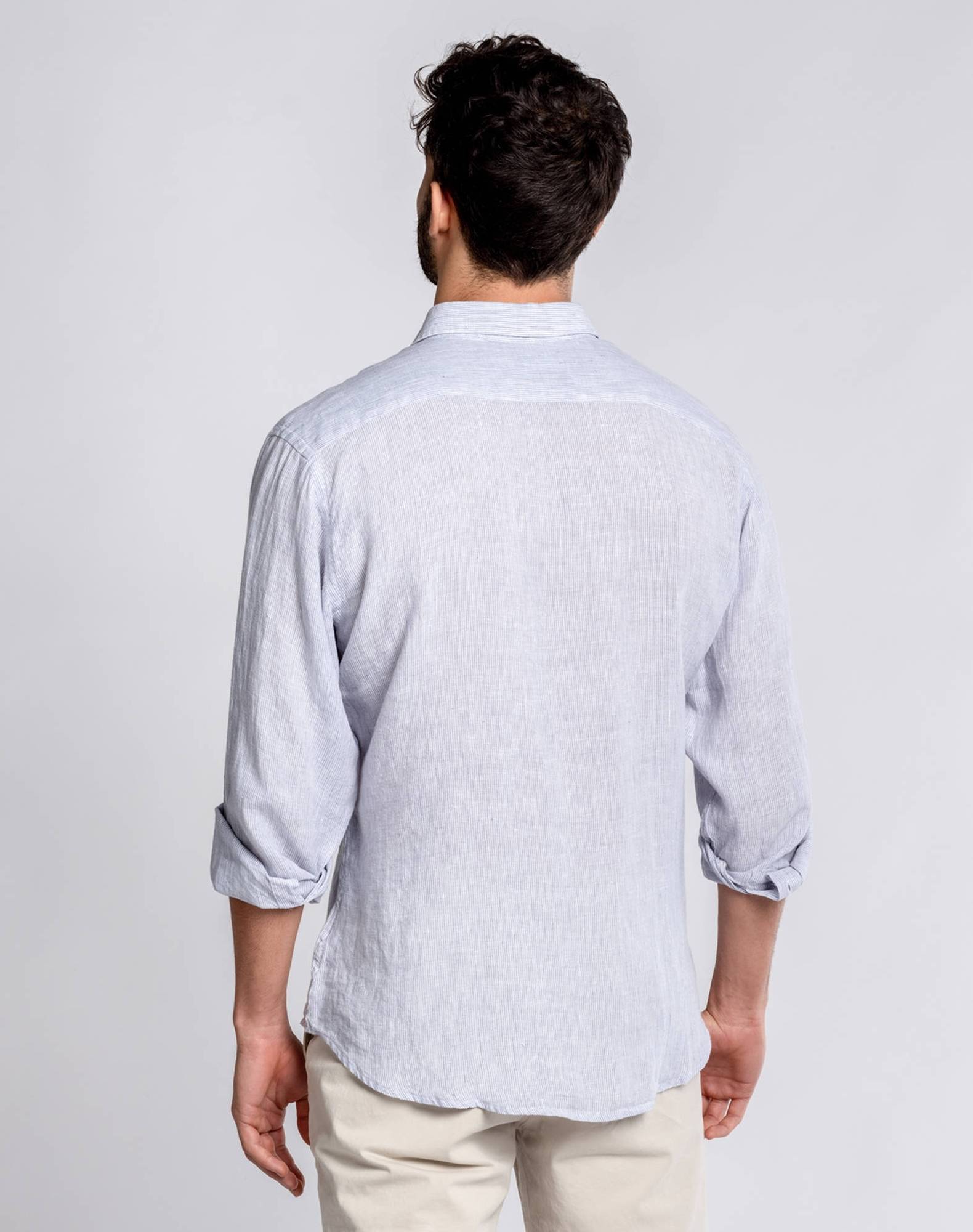 Camisa às riscas em linho Cinzento-3