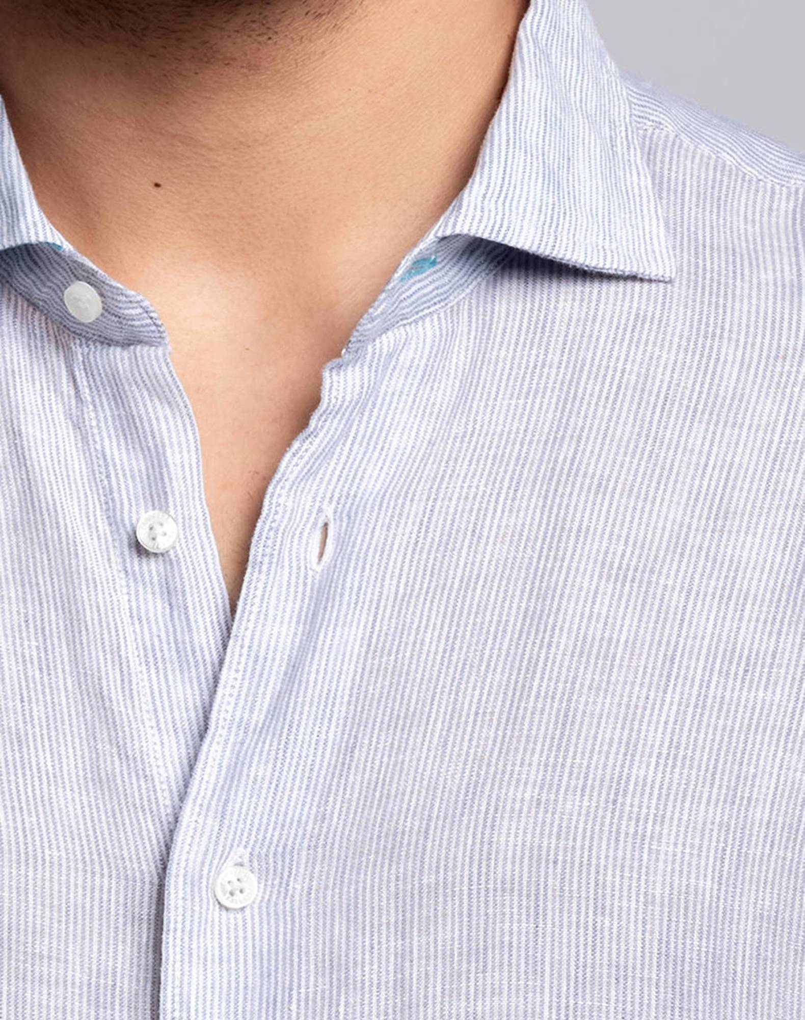 Camisa às riscas em linho Cinzento-5