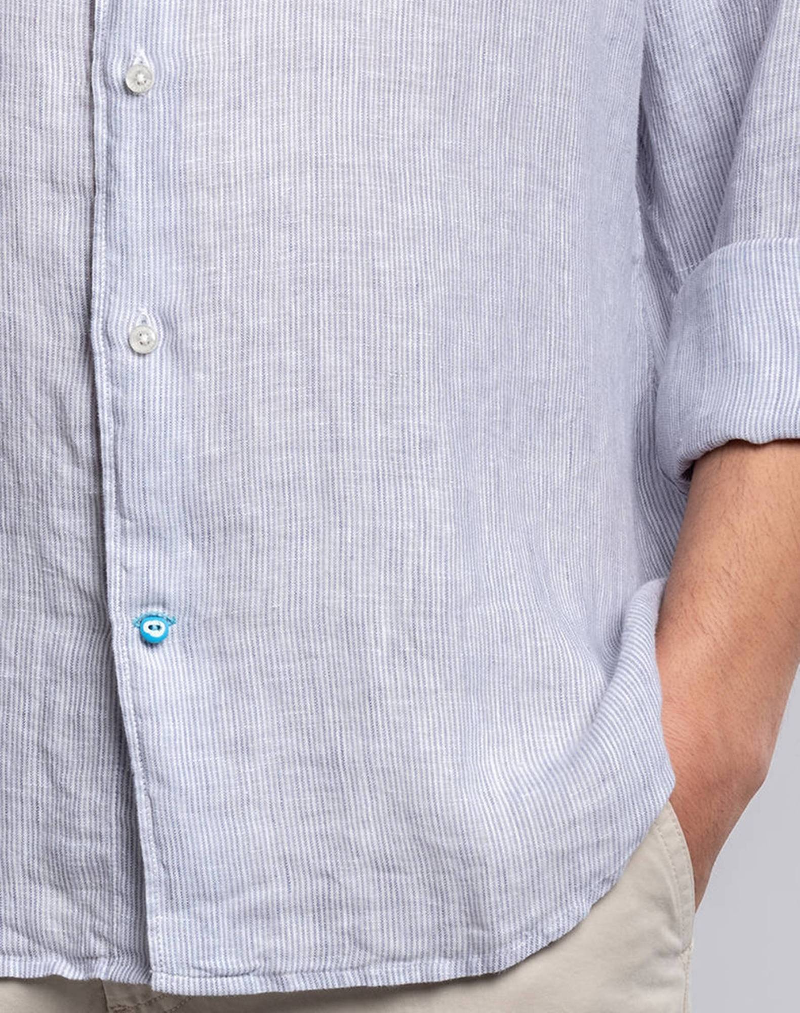 Camisa às riscas em linho Cinzento-6