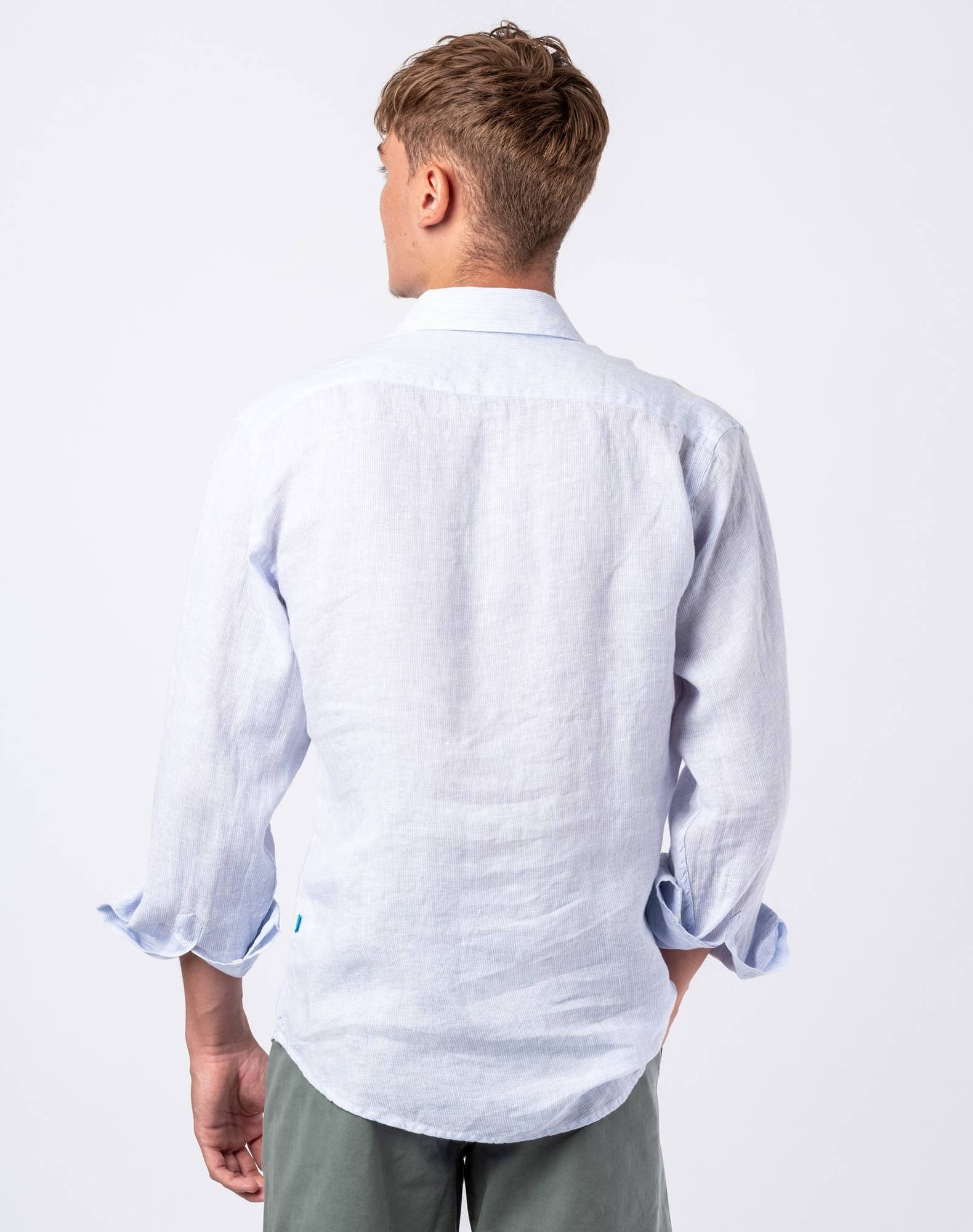 Camisa Polera às riscas em linho Azul-claro-3