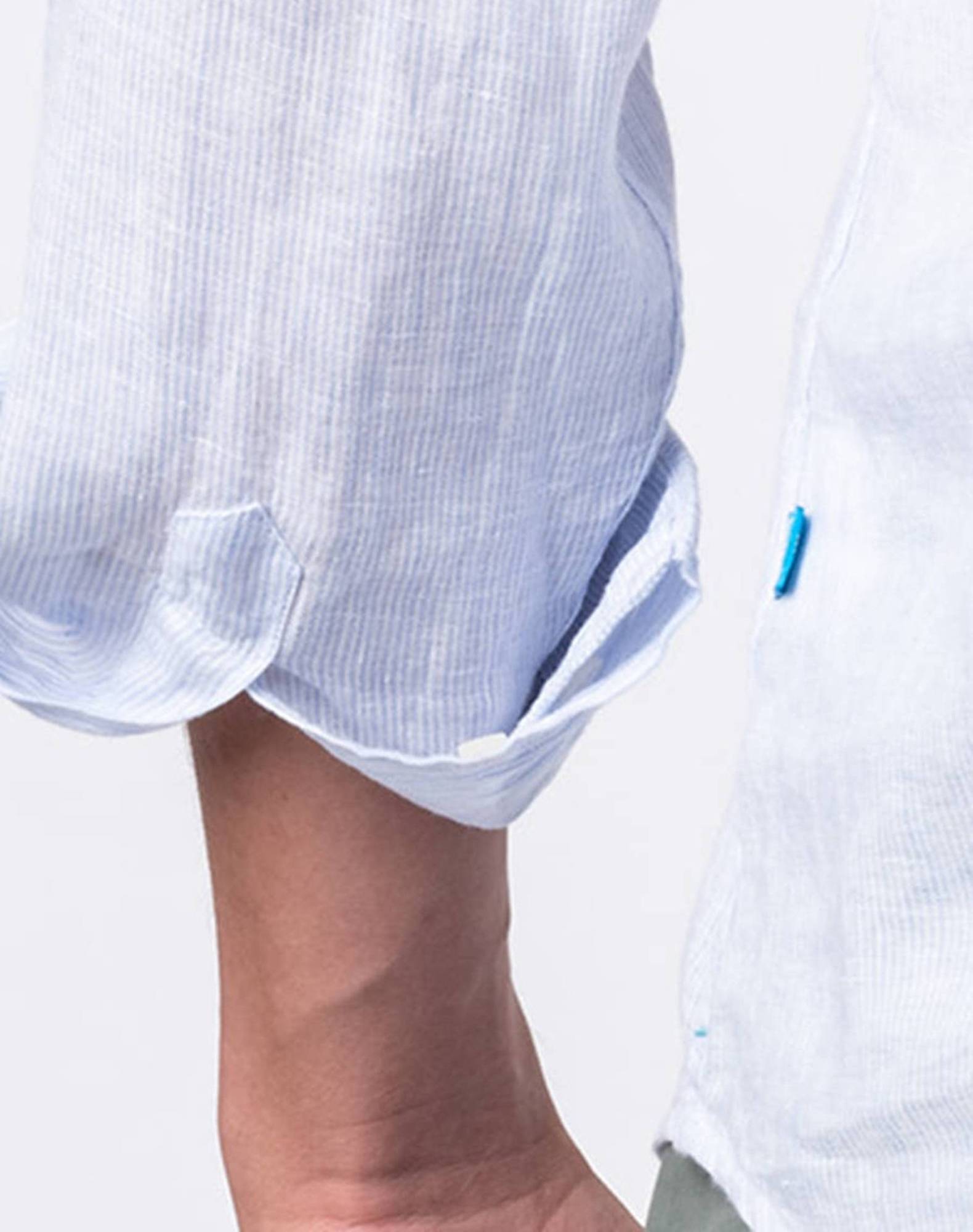 Camisa Polera às riscas em linho Azul-claro-5