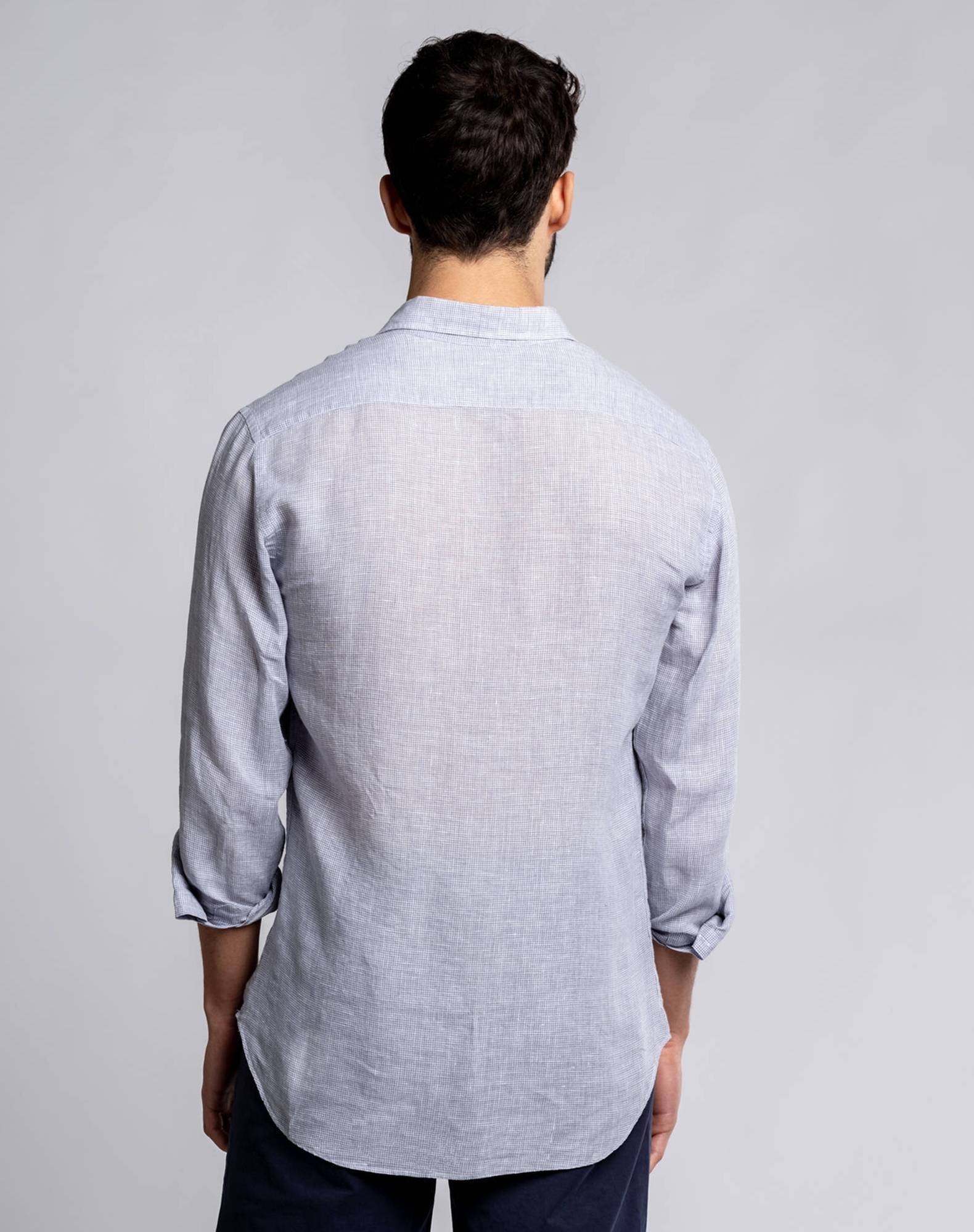 Camisa vichy em linho Cinzento-3