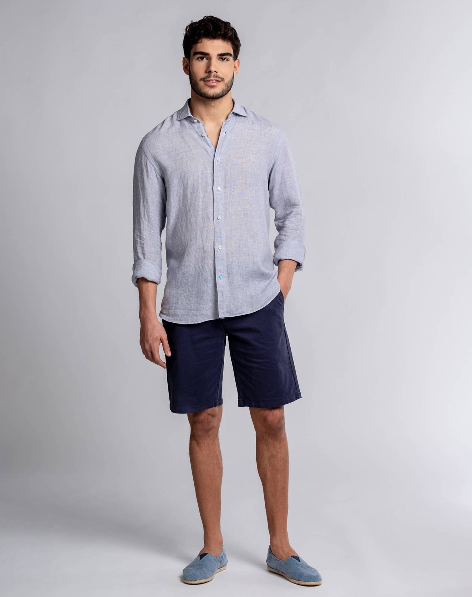 Camisa vichy em linho Cinzento-4