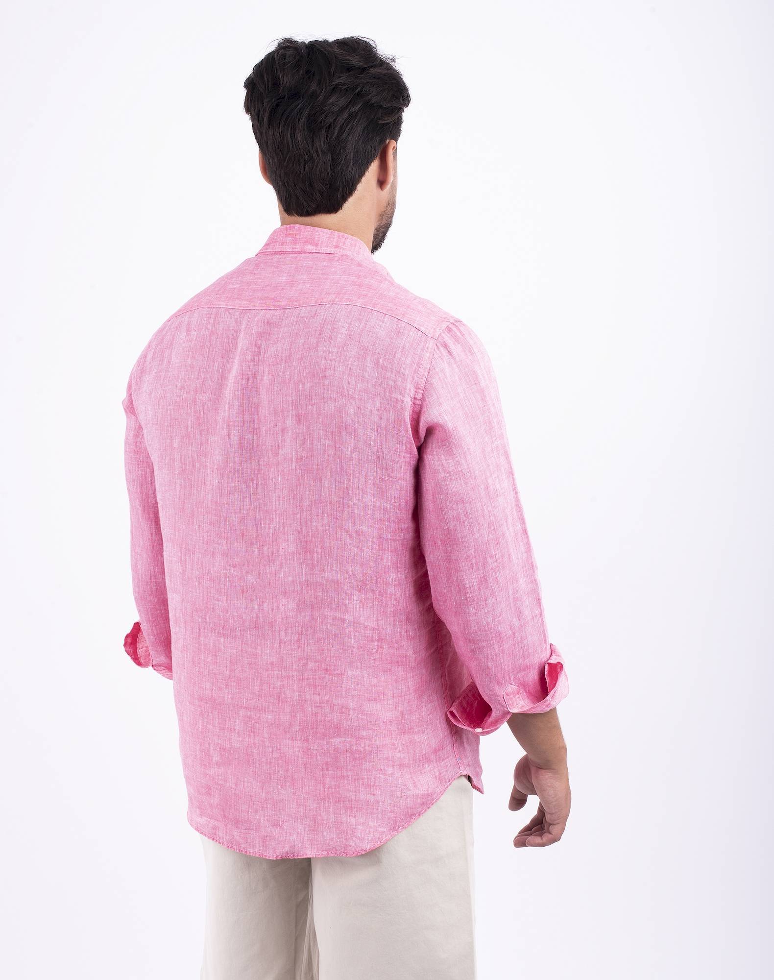 Camisa Polera lisa em linho Rosa-4