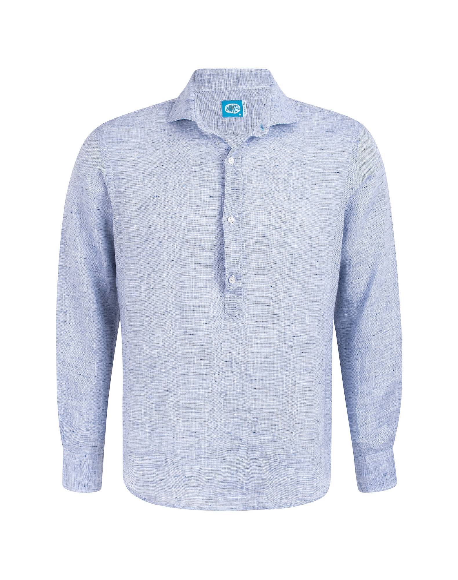 Camisa Polera em linho Azul-1