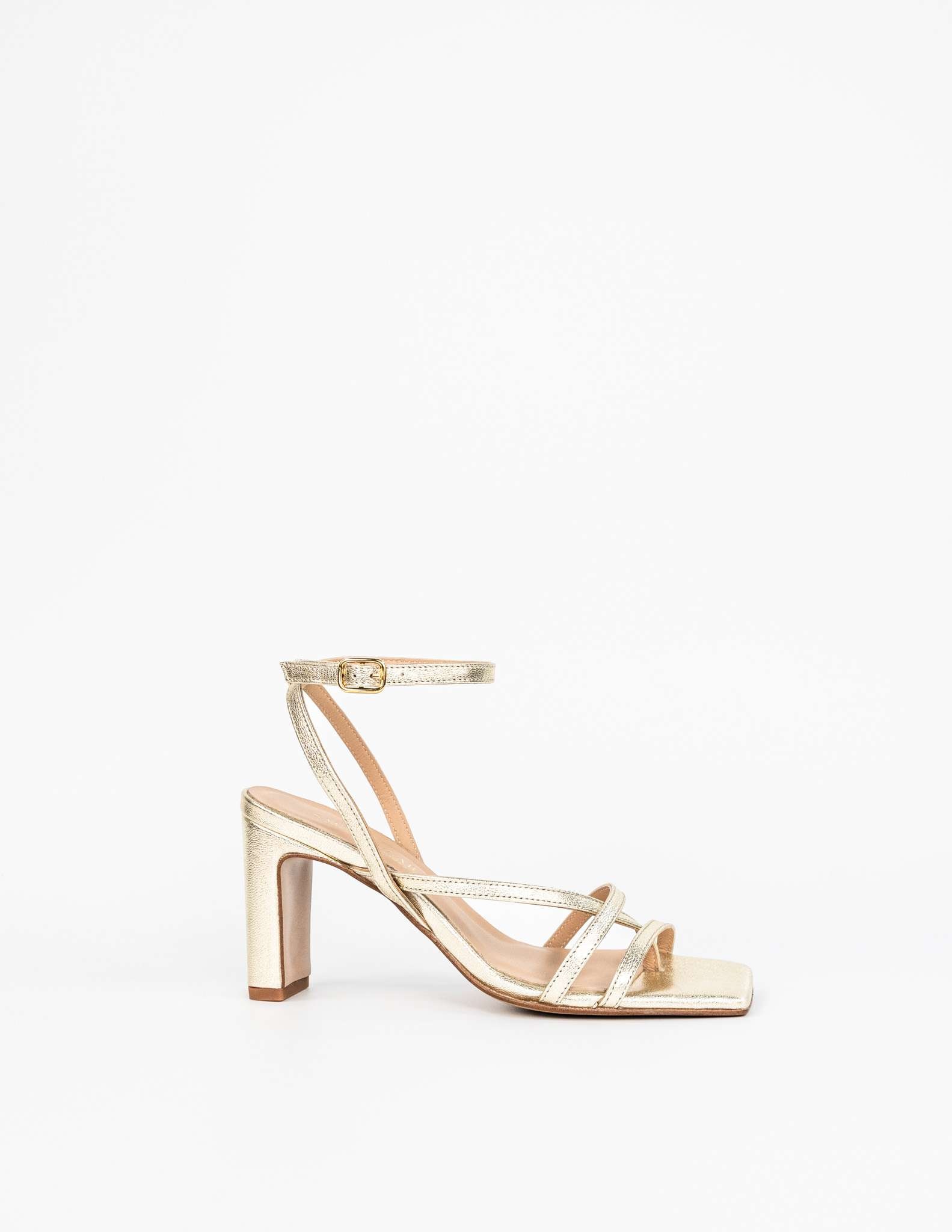 Imagem 0 de Sandálias com Salto em Pele Metalizada - Dourado