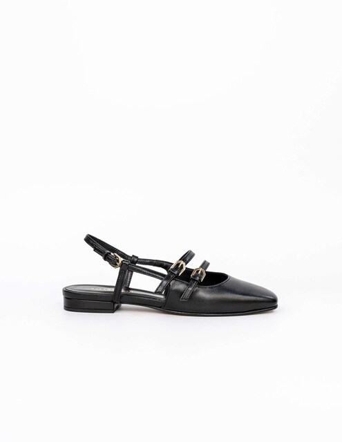 Imagem 0 de Sapatos Rasos em Pele com Fivelas - Preto
