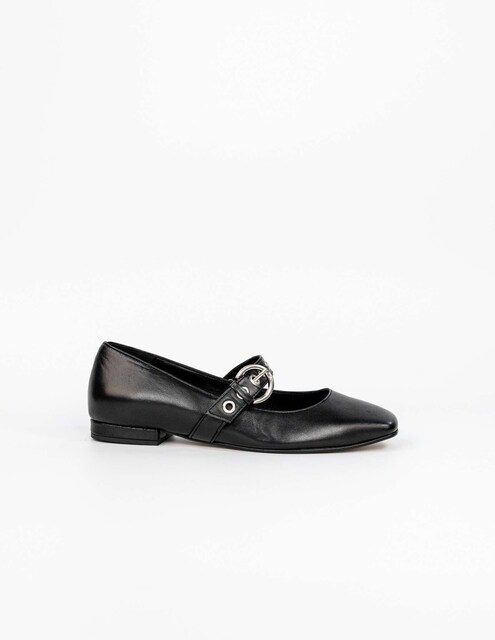Imagem 0 de Sapatos Rasos em Pele com Fivela - Preto