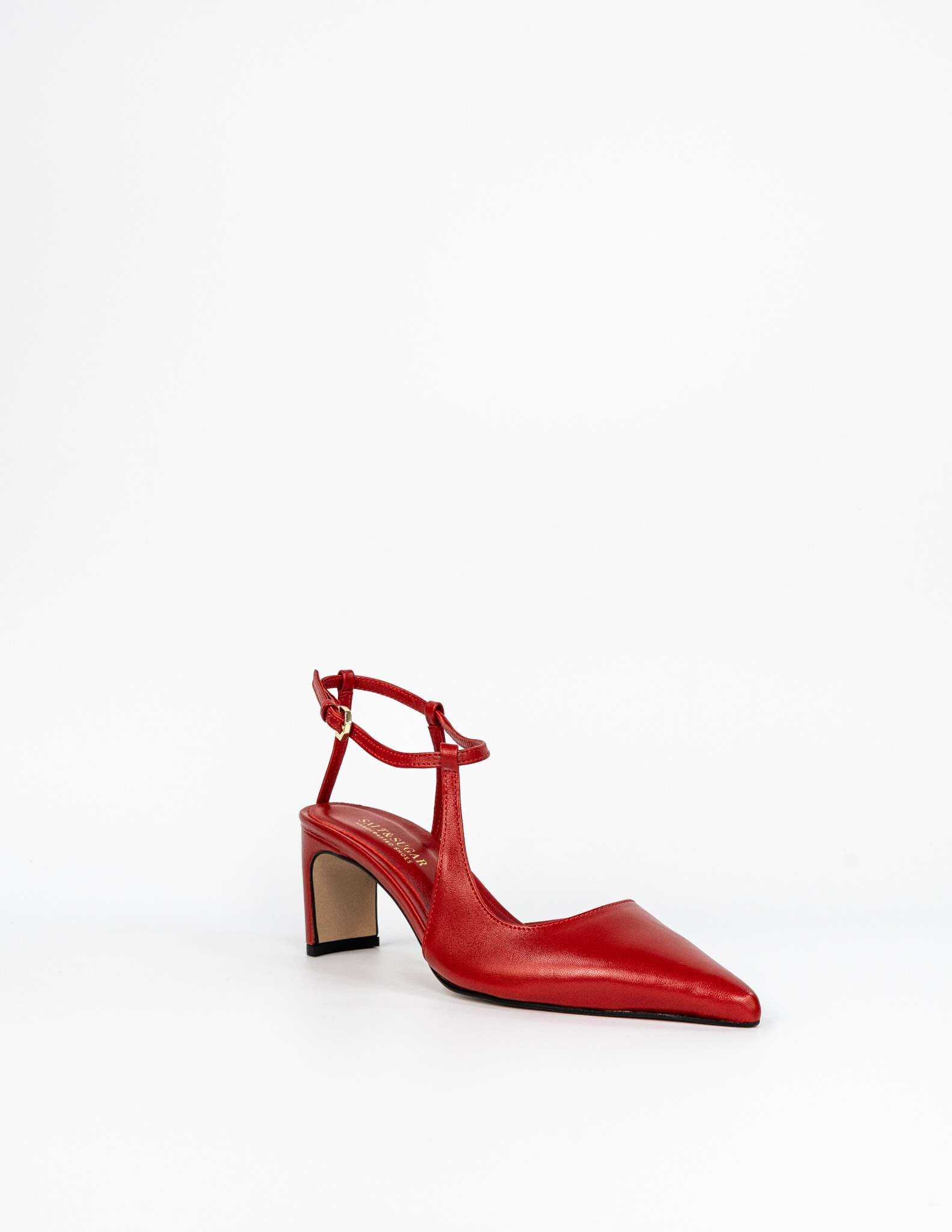 Sapatos de Salto Alto em Pele - Vermelho Vermelho-2