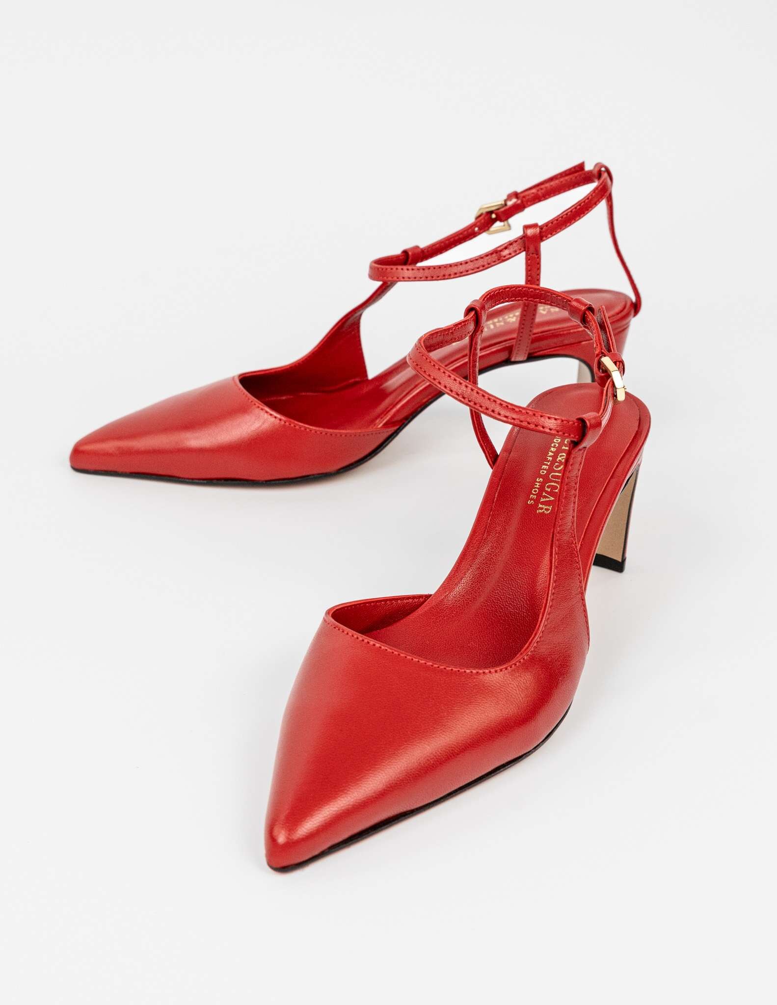 Sapatos de Salto Alto em Pele - Vermelho Vermelho-3