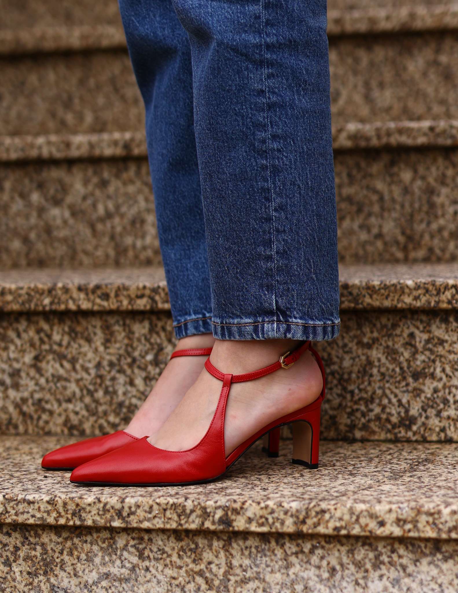 Sapatos de Salto Alto em Pele - Vermelho Vermelho-4