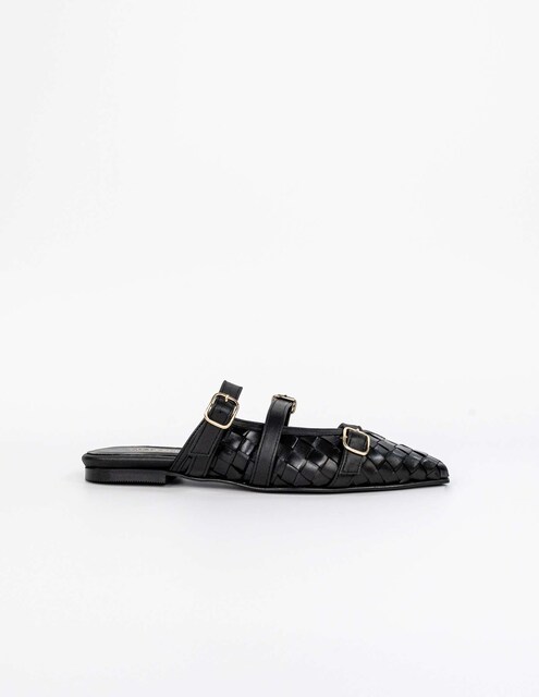Imagem 0 de Sapatos Rasos em Pele com Fivelas - Preto
