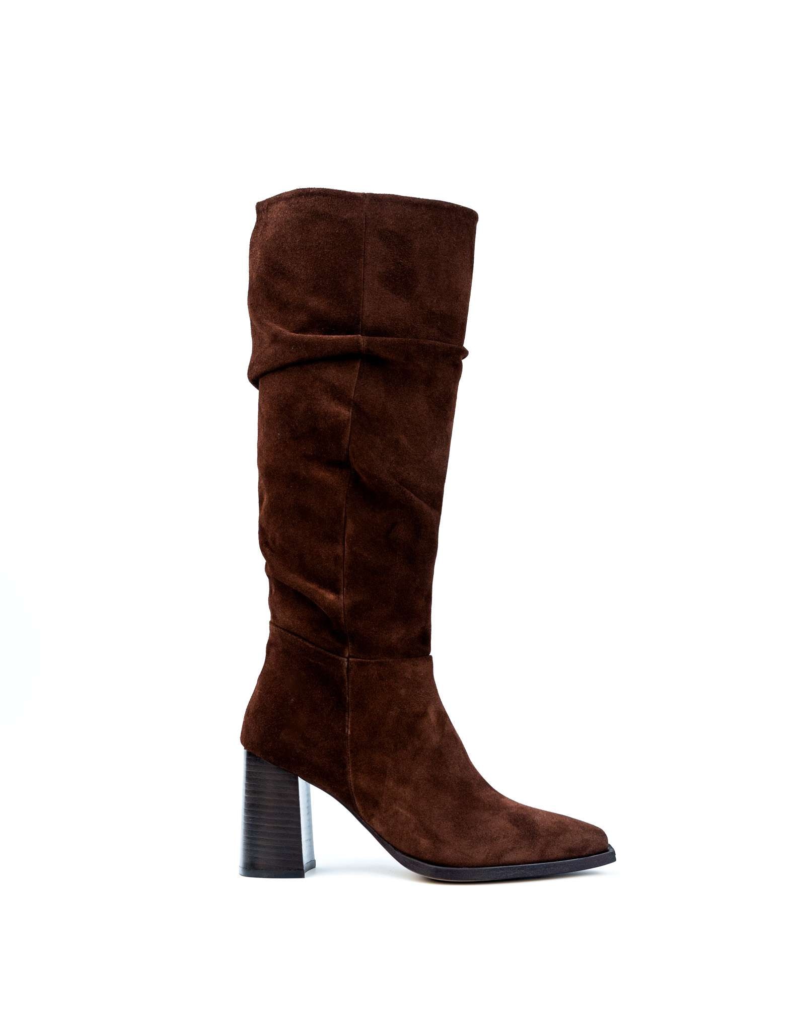 Imagem 0 de Bota Alta em Crute com Salto Alto - Castanho