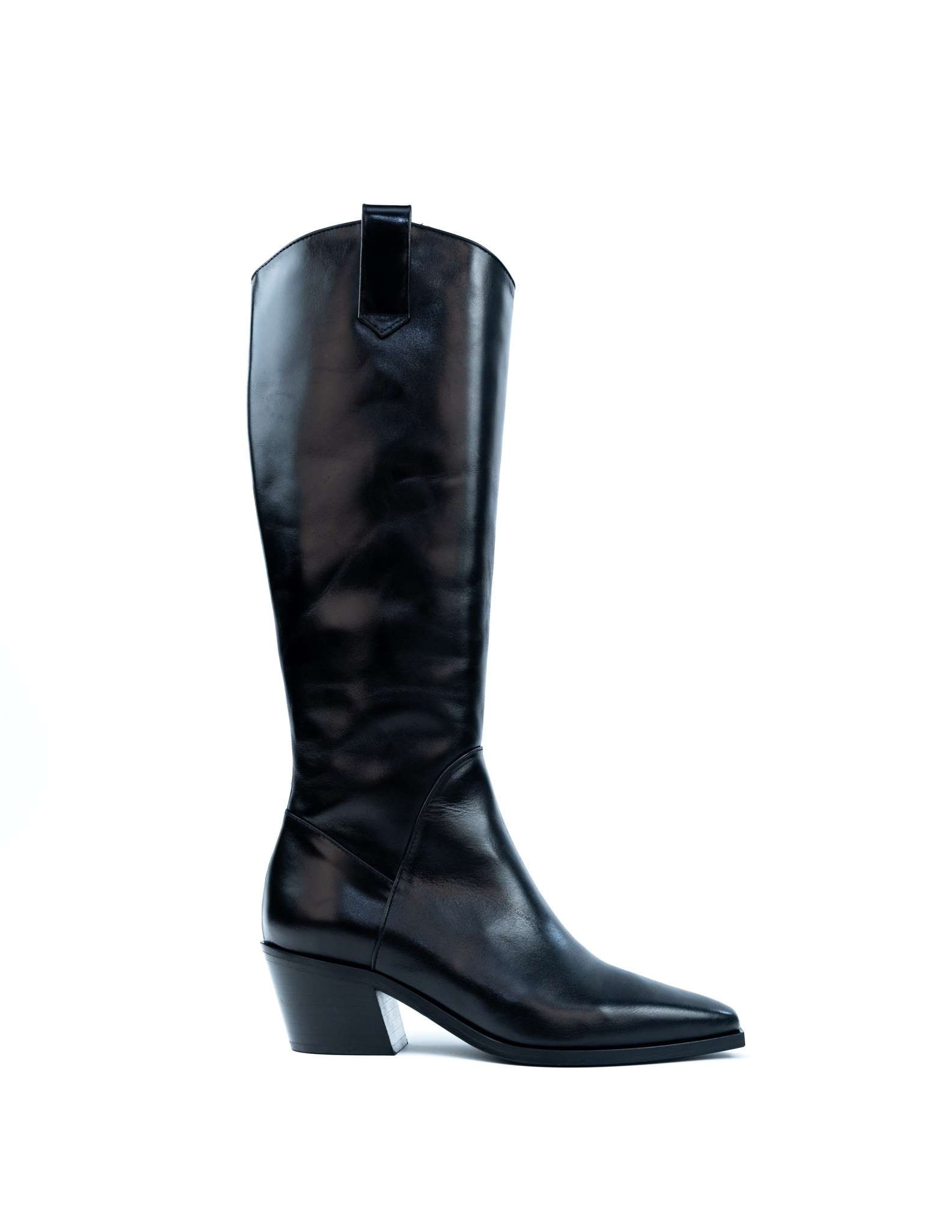 Imagem 0 de Bota Alta em Pele com Salto Alto - Preto